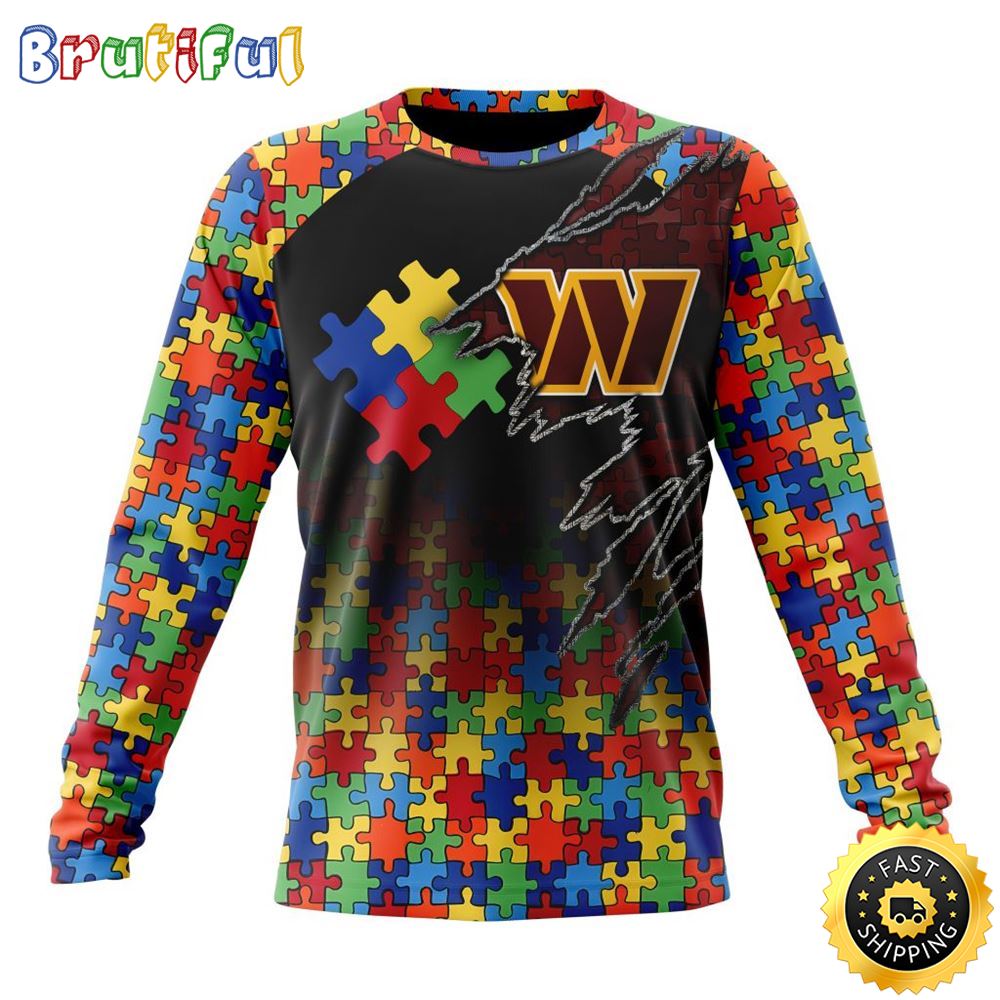 Nfl Washington Commanders Crewneck Sweatshirt Autism Awareness Design Gifts For Survivors