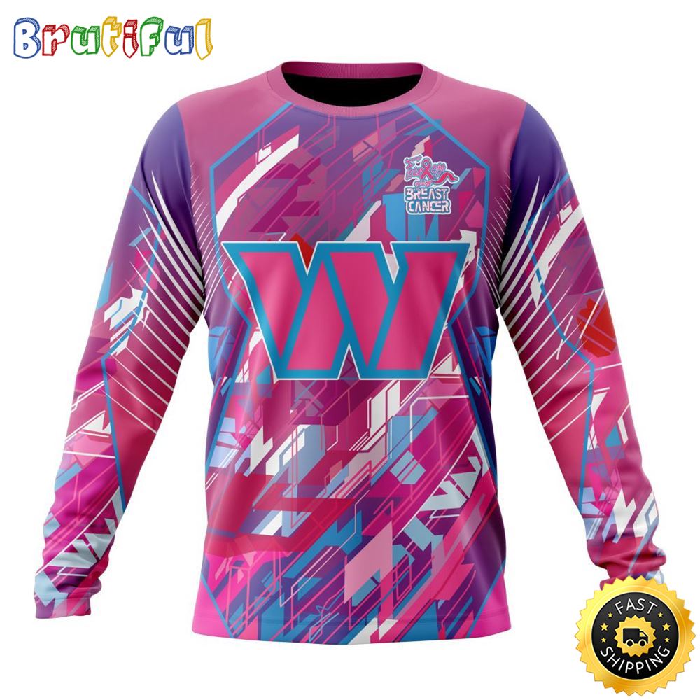 Nfl Washington Commanders I Pink Crewneck Sweatshirt I Can Fearless Again Breast Cancer For Breast Cancer Survivors