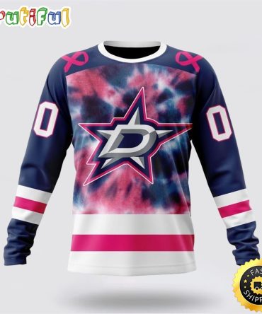 Personalized Nhl Dallas Stars Crewneck Sweatshirt Special Pink October Fight Breast Cancer Gift For Man And Women