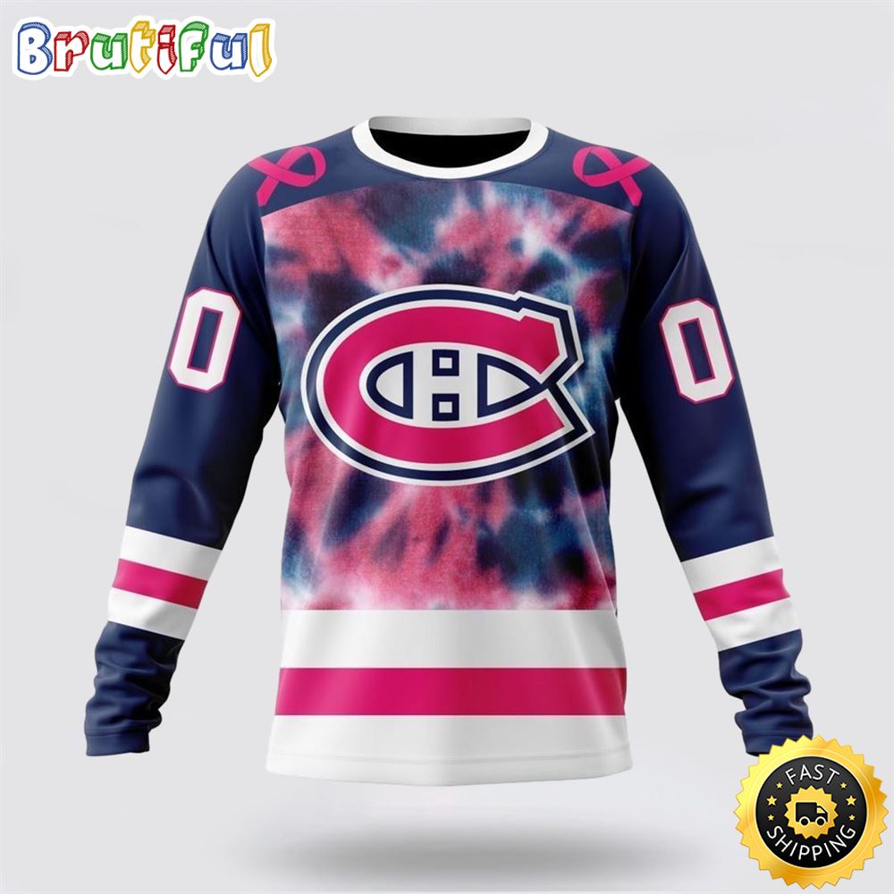 Personalized Nhl Montreal Canadiens Crewneck Sweatshirt Special Pink October Fight Breast Cancer Gift For Man And Women