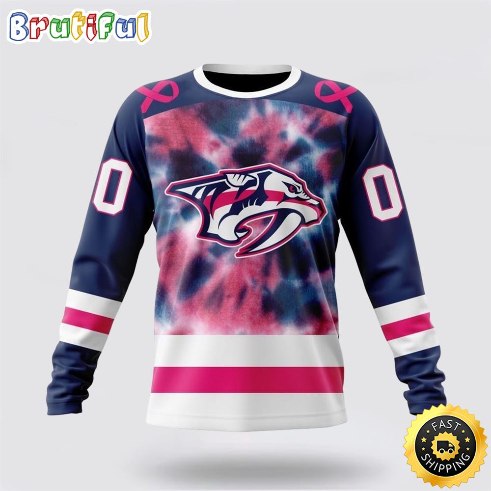 Personalized Nhl Nashville Predators Crewneck Sweatshirt Special Pink October Fight Breast Cancer Gift For Man And Women