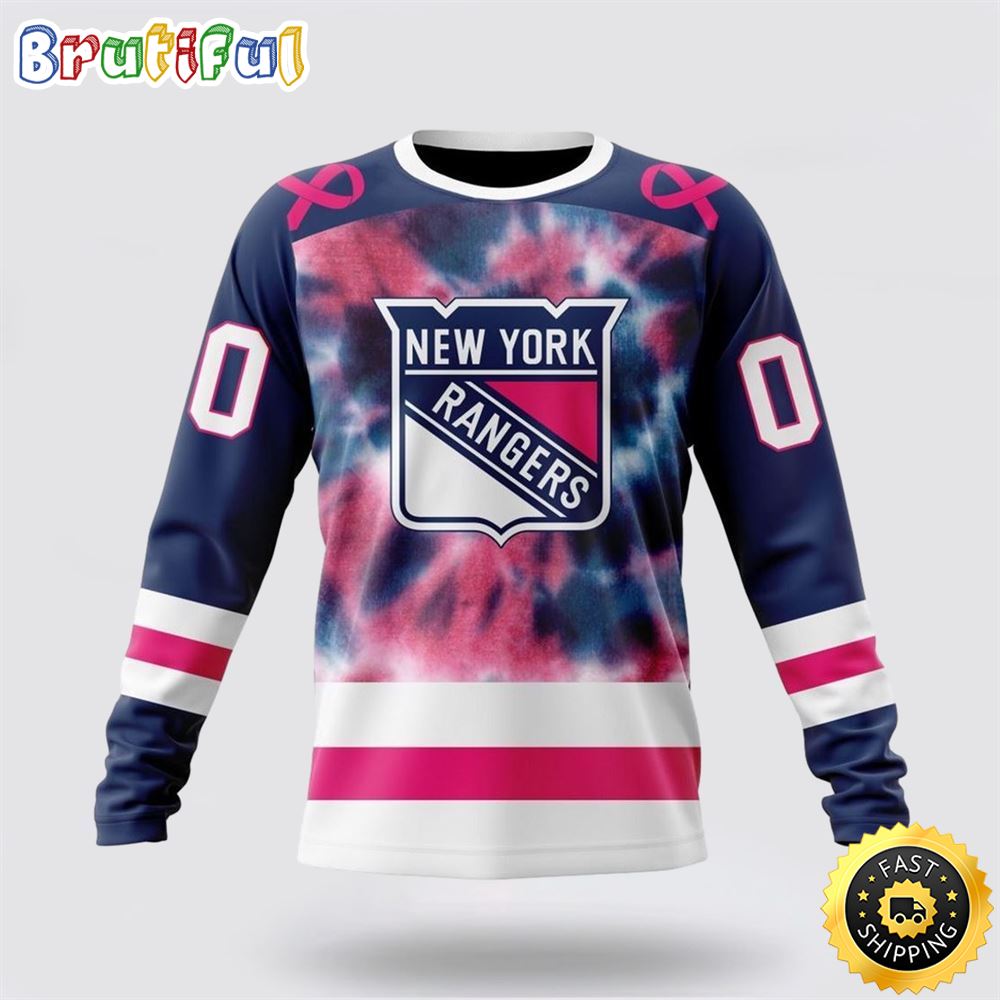 Personalized Nhl New York Rangers Crewneck Sweatshirt Special Pink October Fight Breast Cancer Gift For Man And Women