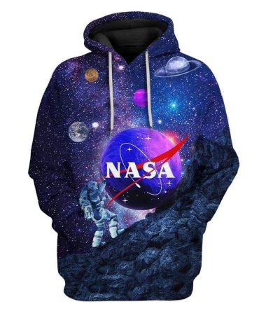 Nasa Hoodie Astronaut Pushes Nasa Logo Galaxy Hoodie Colorful Unisex