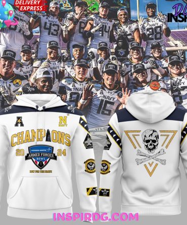Navy Midshipmen Armed Forces Bowl Champions 2024 White All Over Print Hoodie, 3D Hoodie