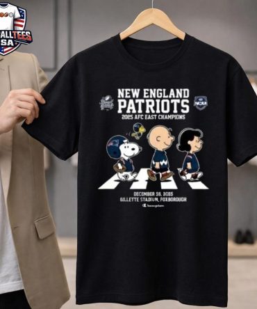 New England Patriots 2025 Afc East Champions December 28 2025 Snoopy And Peanuts Family Abbey Road Unisex Shirt