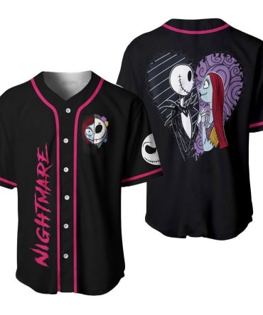 Nightmare Baseball Jersey - Spooky Couples Design, Unisex, Perfect Gift, Black & Pink