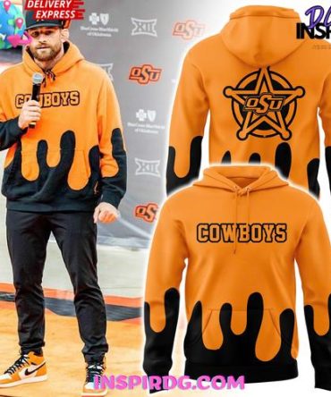 Osu Cowboys Hoodie - Bold Orange & Black Drip Design, Unisex, Comfy & Stylish