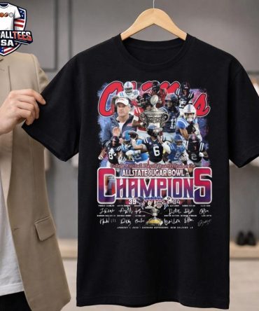 Ole Miss Rebels College Football Playoff Quarterfinal At The Allstate Sugar Bowl Champions 39-34 Score All Players Signatures Unisex Shirt