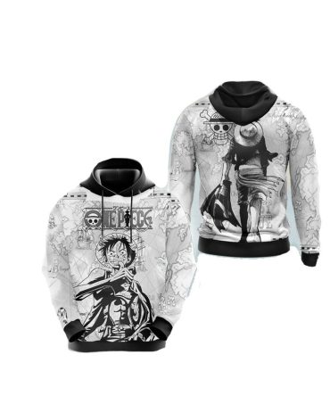 One Piece Hoodie Captain Luffy World Map Hoodie Black White Unisex