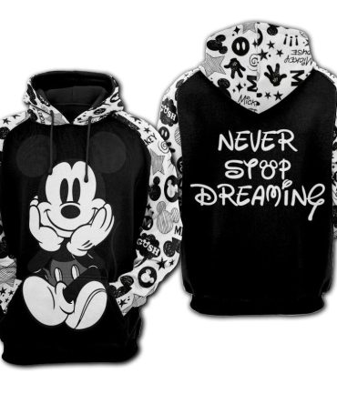 Disney Hoodie Mk Mouse Never Stop Dreaming Black And White Hoodie