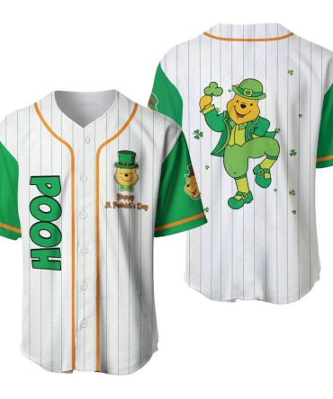 Lucky St. Patrick'S Day Baseball Jersey - Green & White With Fun Cartoon Design