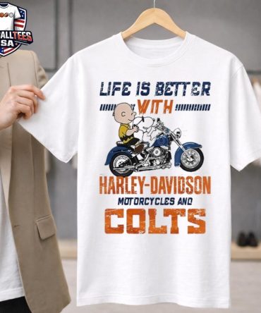 Peanuts Life Is Better With Harley Davidson Motorcycles And Indianapolis Colts Nfl Unisex Shirt