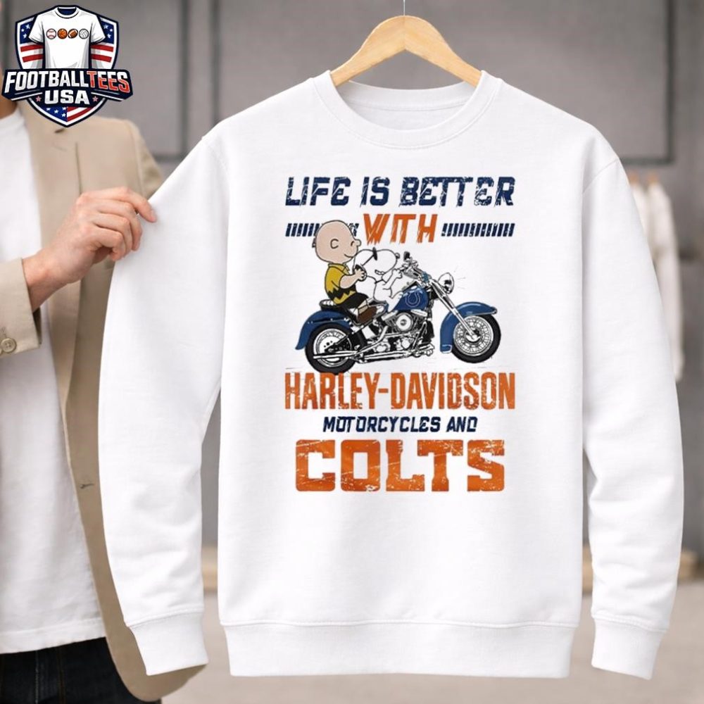Peanuts Life Is Better With Harley Davidson Motorcycles And Indianapolis Colts Nfl Unisex Shirt - Image 4