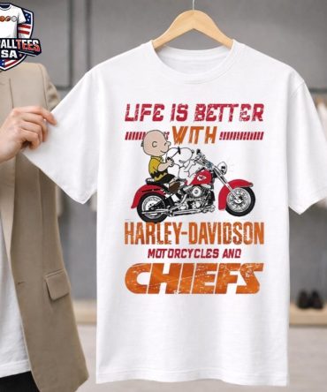 Peanuts Life Is Better With Harley Davidson Motorcycles And Kansas City Chiefs Nfl Unisex Shirt