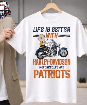 Peanuts Life Is Better With Harley Davidson Motorcycles And New England Patriots Nfl Unisex Shirt