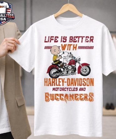 Peanuts Life Is Better With Harley Davidson Motorcycles And Tampa Bay Buccaneers Nfl Unisex Shirt