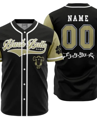 Personalized Black Bulls Black Clover Baseball Jersey