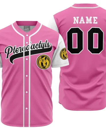Personalized Pterodactyls Pink Power Rangers Baseball Jersey