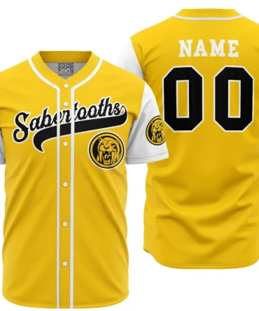 Personalized Sabertooths Yellow Power Rangers Baseball Jersey