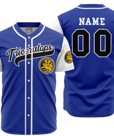 Personalized Triceratops Blue Power Rangers Baseball Jersey