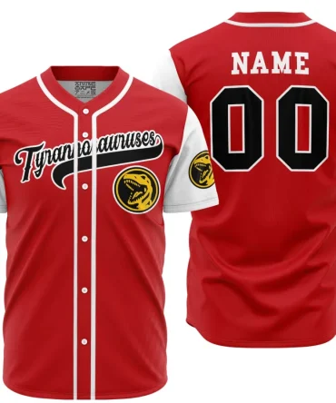 Personalized Tyrannosauruses Red Power Rangers Baseball Jersey