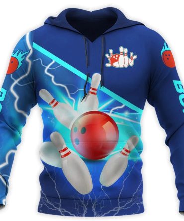 Bowling Hoodie Bowling Pins And Balls Thunder Pattern T-Shirt Blue Unisex