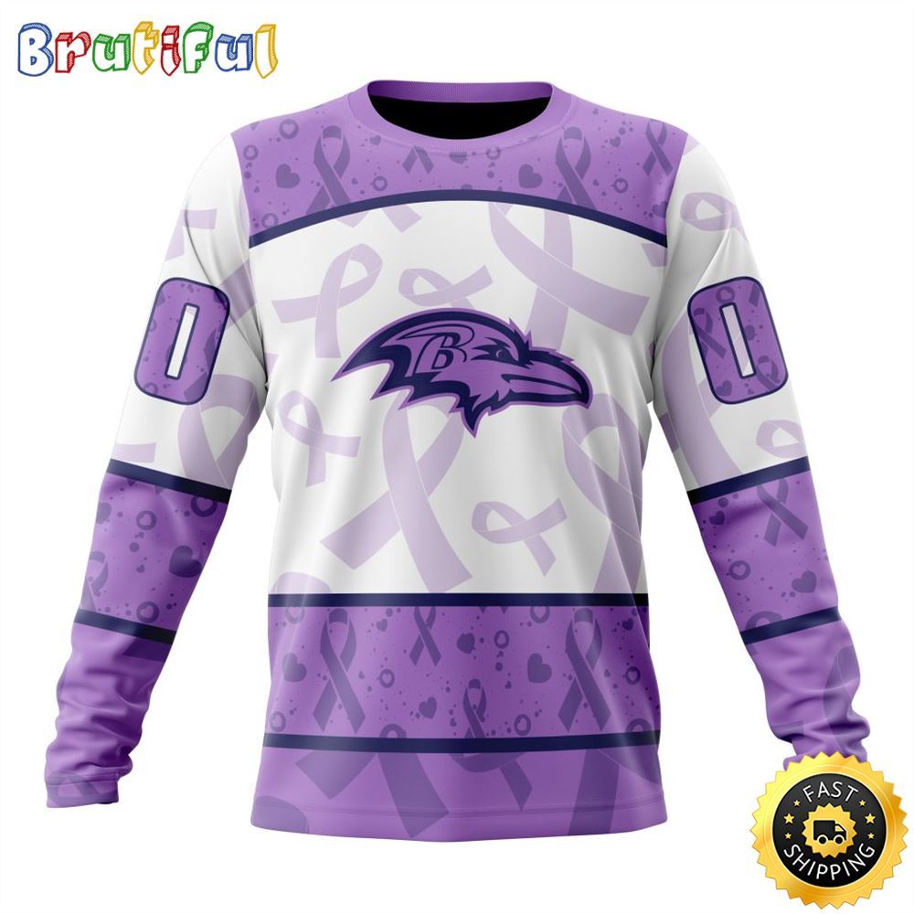 Personalized Nfl Baltimore Ravens Crewneck Sweatshirt Special Lavender Fights Cancer Unisex Sweatshirt