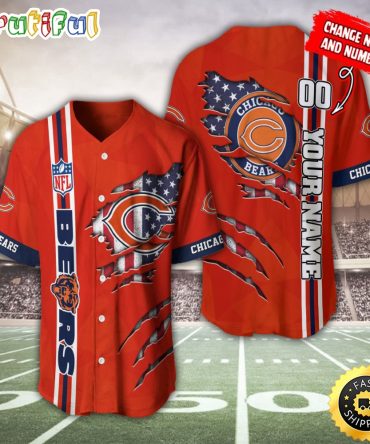 Personalized Nfl Chicago Bears Baseball Jersey America Flagy America Flag Athletic Style Jerseys