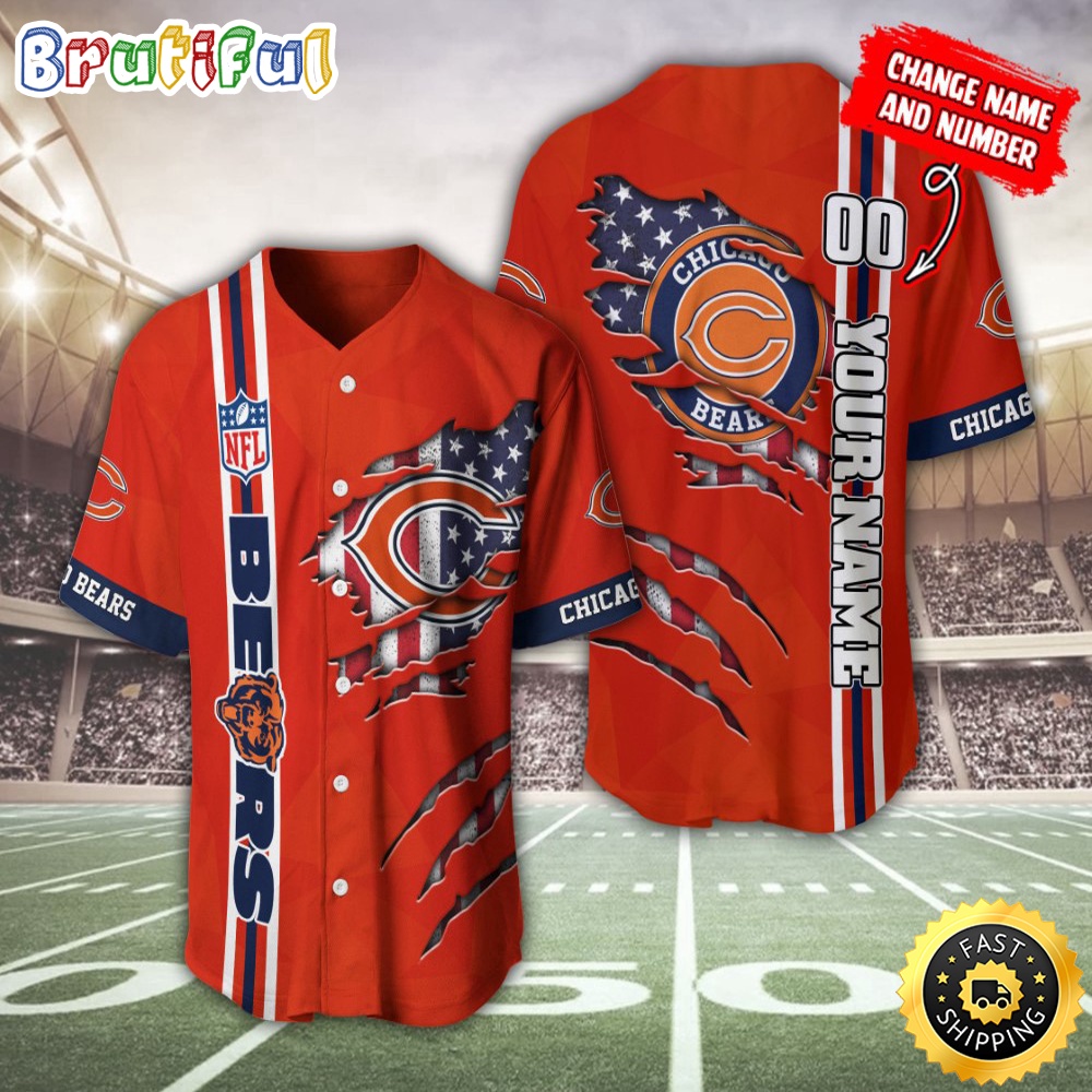 Personalized Nfl Chicago Bears Baseball Jersey America Flagy America Flag Athletic Style Jerseys