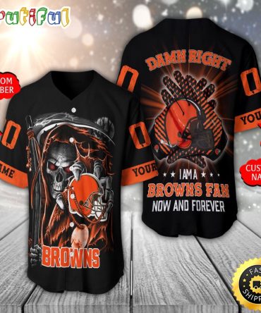 Personalized Nfl Cleveland Browns Baseball Jersey Skull Damn Right