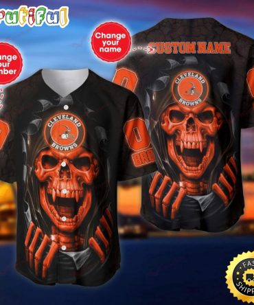 Personalized Nfl Cleveland Browns Baseball Jersey Vampire Skull