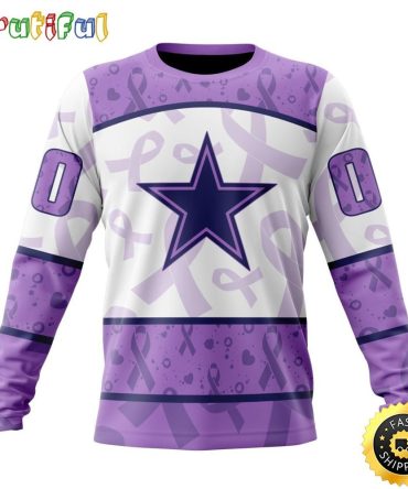 Personalized Nfl Dallas Cowboys Crewneck Sweatshirt Special Lavender Fights Cancer Unisex Sweatshirt