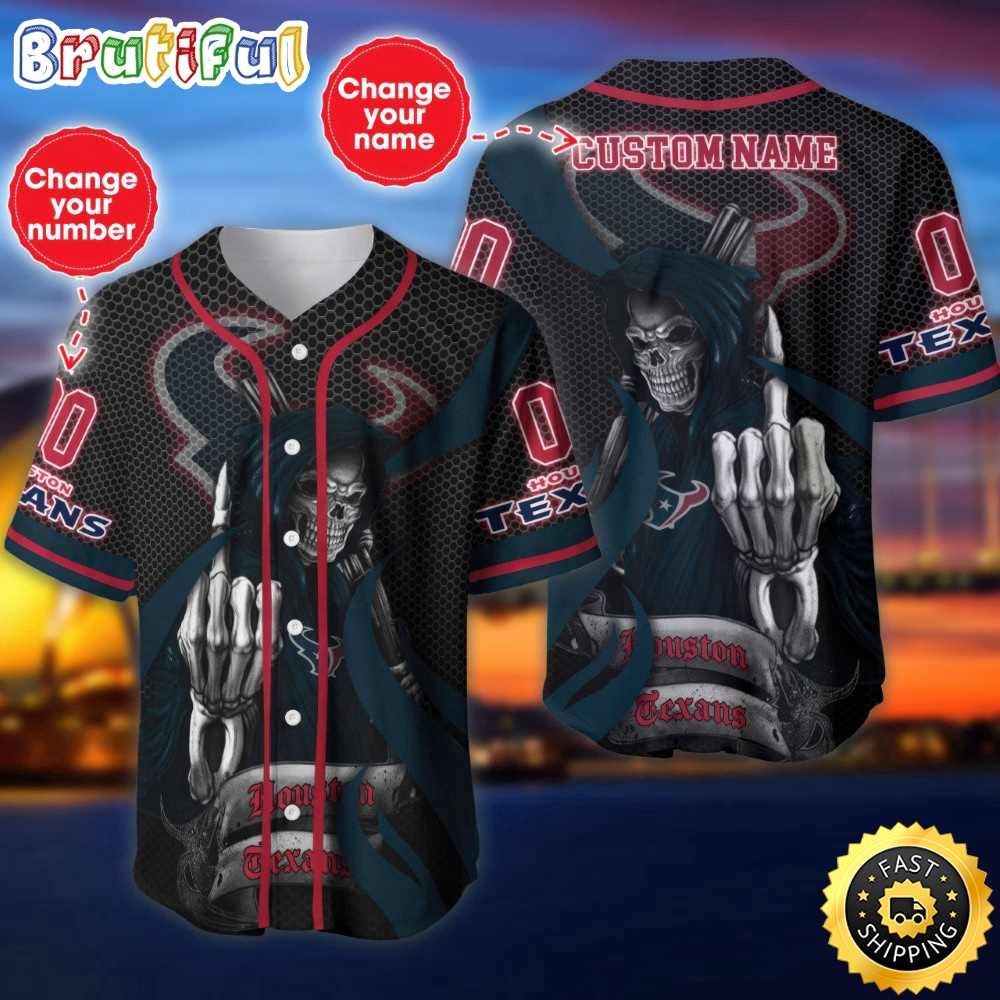 Personalized Nfl Houston Texans Baseball Jersey Shirt The Reaper Art Skull