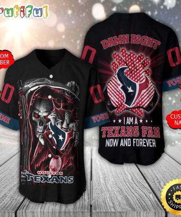 Personalized Nfl Houston Texans Baseball Jersey Skull Damn Right