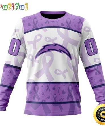 Personalized Nfl Los Angeles Chargers Crewneck Sweatshirt Special Lavender Fights Cancer Unisex Sweatshirt