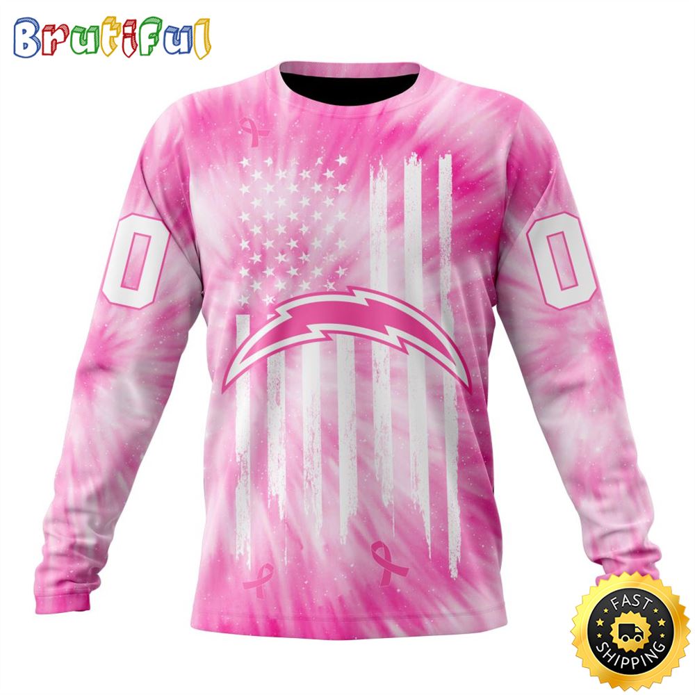 Personalized Nfl Los Angeles Chargers Crewneck Sweatshirt Special Pink Tie-Dye Unisex Sweatshirt