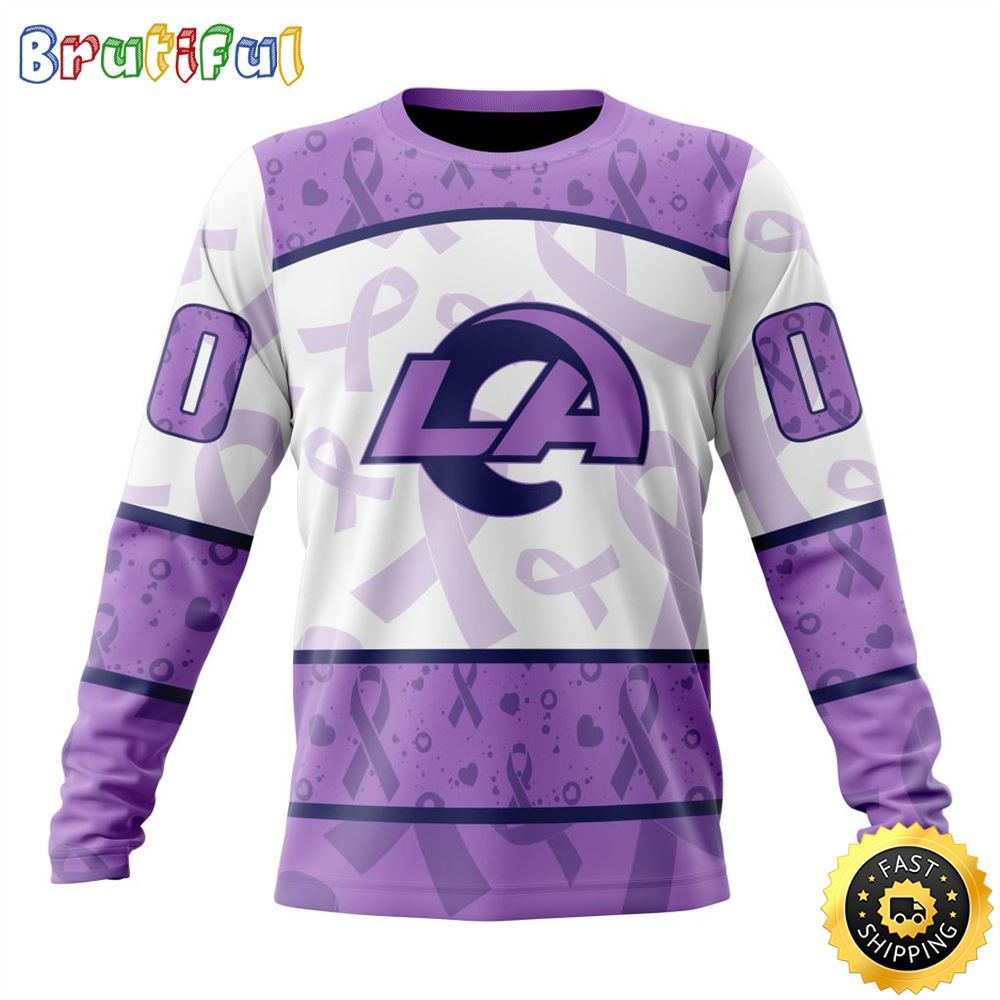 Personalized Nfl Los Angeles Rams Crewneck Sweatshirt Special Lavender Fights Cancer Unisex Sweatshirt