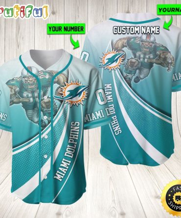 Personalized Nfl Miami Dolphins Baseball Jersey Mascot Art