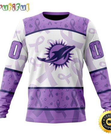 Personalized Nfl Miami Dolphins Crewneck Sweatshirt Special Lavender Fights Cancer Unisex Sweatshirt