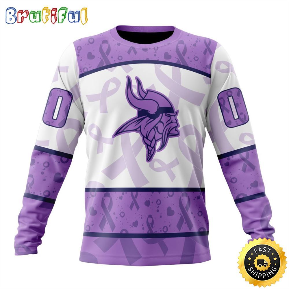 Personalized Nfl Minnesota Vikings Crewneck Sweatshirt Special Lavender Fights Cancer Unisex Sweatshirt