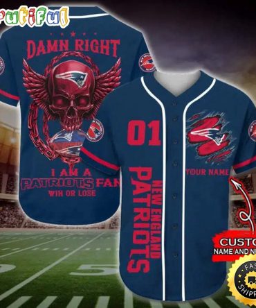 Personalized Nfl New England Patriots Baseball Jersey Art Skull