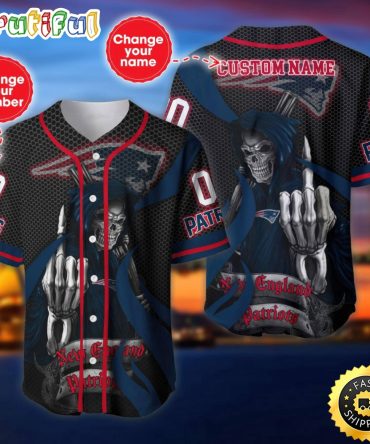 Personalized Nfl New England Patriots Baseball Jersey Shirt The Reaper Art Skull