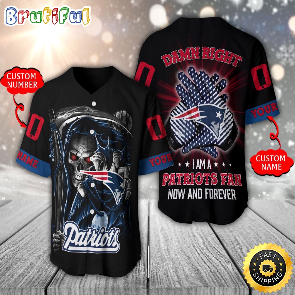 Personalized Nfl New England Patriots Baseball Jersey Skull Damn Ri