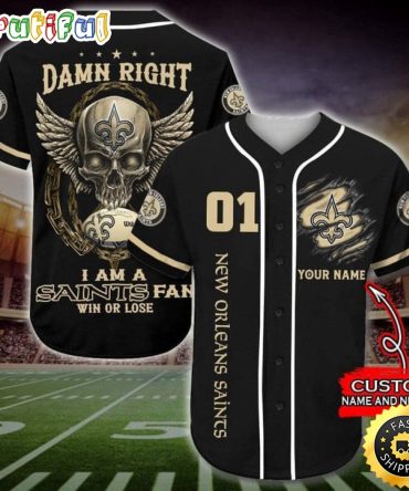 Personalized Nfl New Orleans Saints Baseball Jersey Art Skull