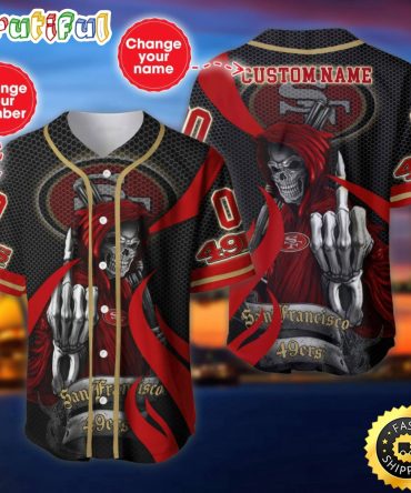 Personalized Nfl San Francisco 49Ers Baseball Jersey Shirt The Reaper Art Skull