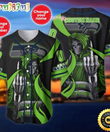 Personalized Nfl Seattle Seahawks Baseball Jersey Shirt The Reaper Art Skull