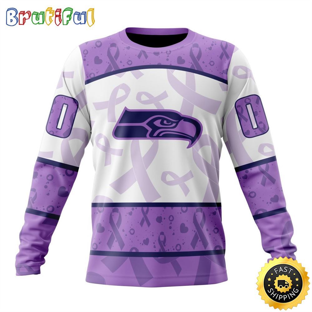 Personalized Nfl Seattle Seahawks Crewneck Sweatshirt Special Lavender Fights Cancer Unisex Sweatshirt