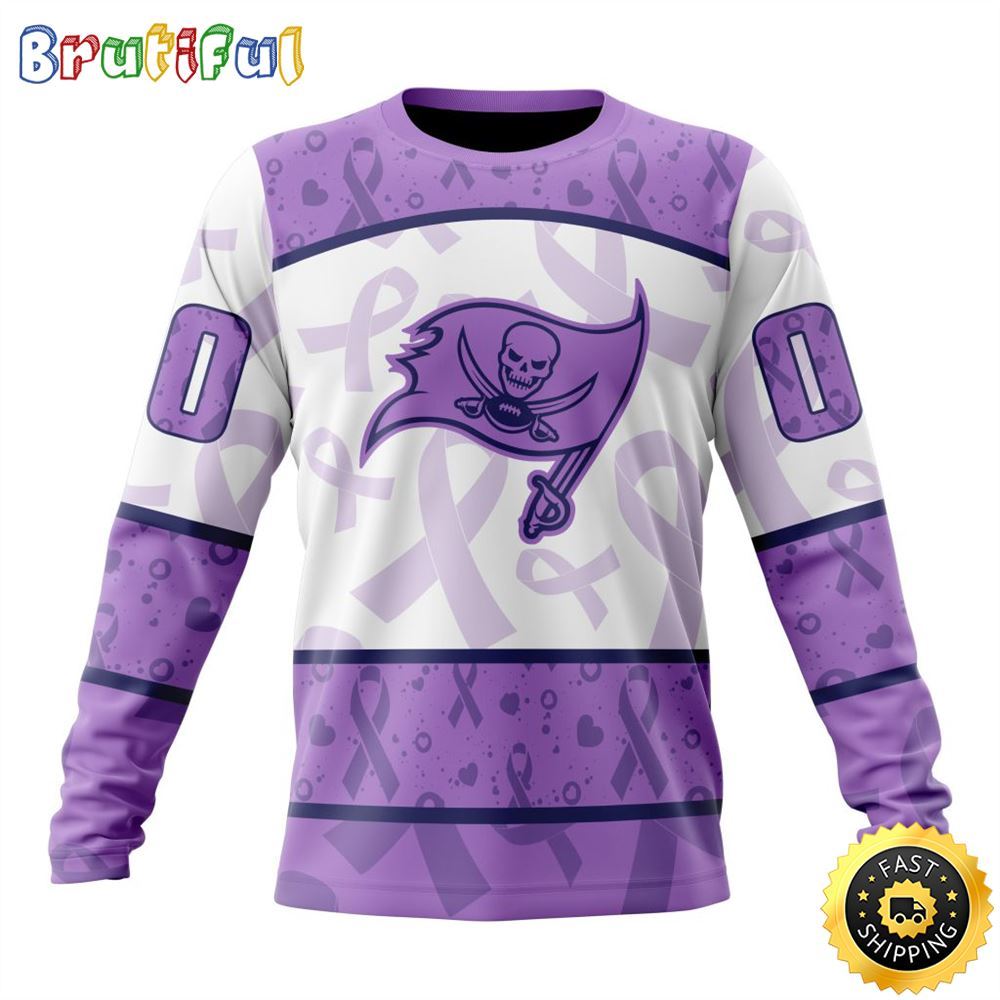 Personalized Nfl Tampa Bay Buccaneers Crewneck Sweatshirt Special Lavender Fights Cancer Unisex Sweatshirt