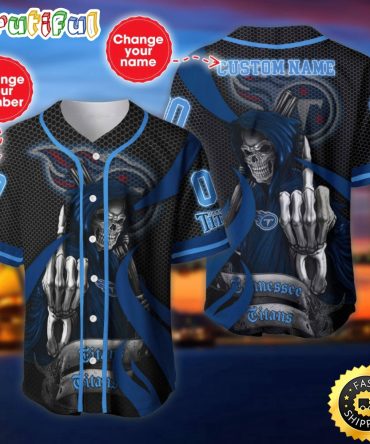 Personalized Nfl Tennessee Titans Baseball Jersey Shirt The Reaper Art Skull