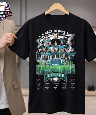 Philadelphia Eagles Back To Back 2025 Nfc East Champions Signatures T-Shirt